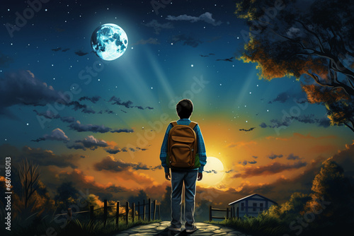 Twilight Wonders - A Child’s Encounter with a Cosmic Moonrise