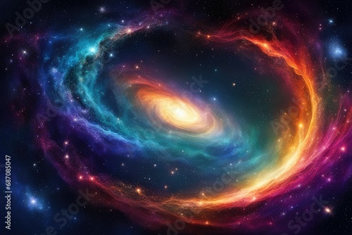 colorful abstract universe backgroud with galaxies and glowing stars