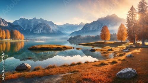 Autumn Morning Landscape and Reflective Lake Reflecting the Beauty of Nature  © noah