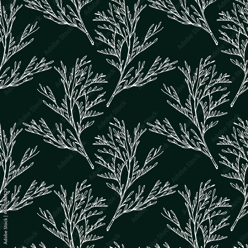 Vector seamless pattern with hand drawn cypress branches. Beautiful design elements, ink drawing. Perfect for prints and patterns for Christmas or New Year holidays season. Vector seamless pattern with hand drawn cypress branches. Beautiful design elements, ink drawing. Perfect for prints and patterns for Christmas or New Year holidays season.