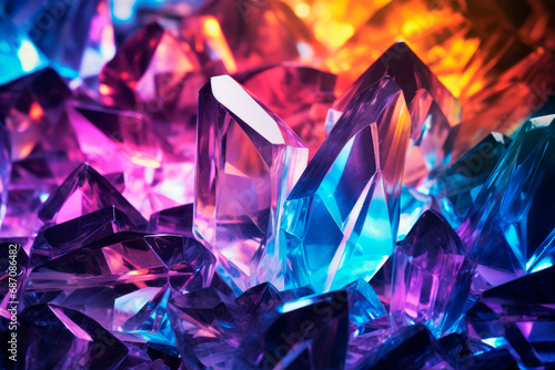 Abstract background of multicolored crystals with refraction of light 