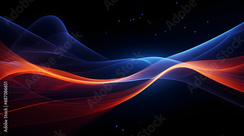 Dark abstract background with glowing neon line pattern