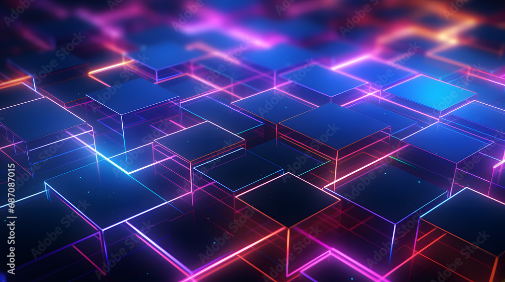 Glowing abstract background with futuristic neon grid