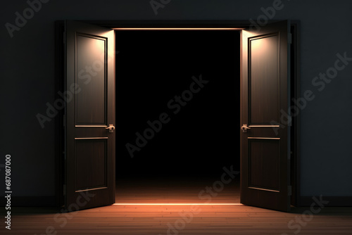 open door in room on black ground photo
