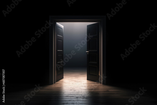 open door in room on black ground