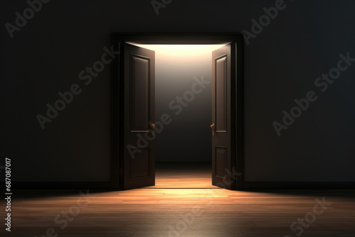 open door in room on black ground photo