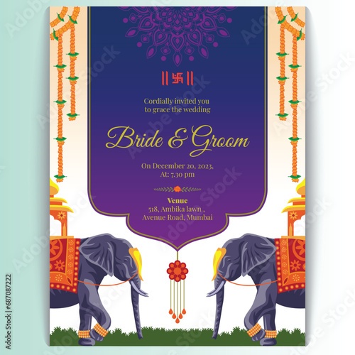 Royal indian wedding card design, invitation template