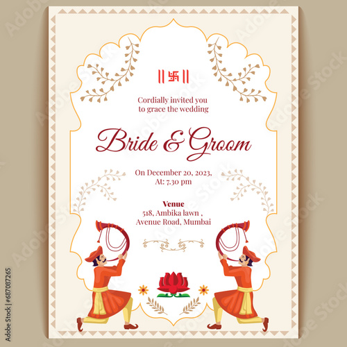 Royal indian wedding card design, invitation template
