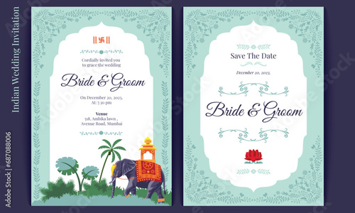 Royal indian wedding card design, invitation template photo