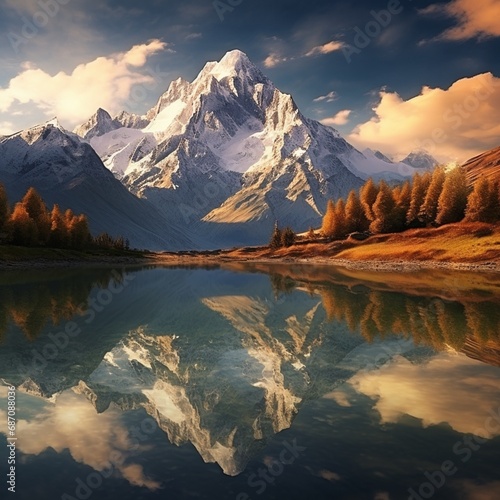 Lake mountain landcape with Alps peak reflection