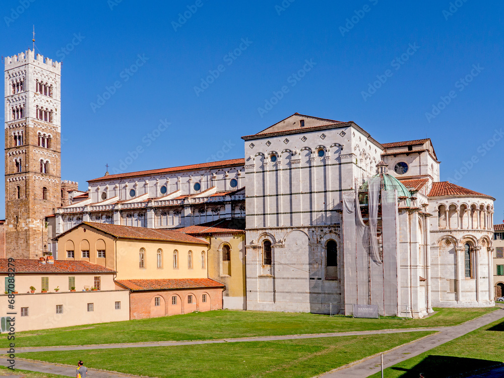 The imposing church of Santa Maria Bianca and the gardens that surround it, Lucca, Tuscany, Italy