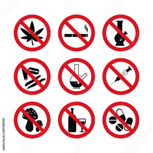 Drugs Prohibited Icon Set