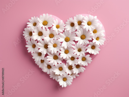 Daisy heart on pink background color style for Valentine's Day