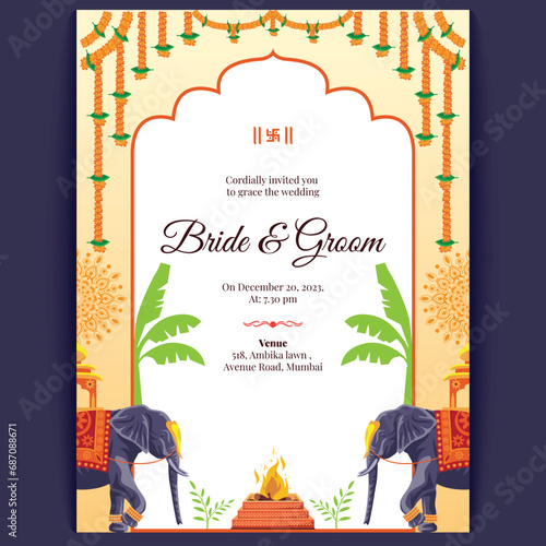 hindu indian wedding card design, wedding invitation template