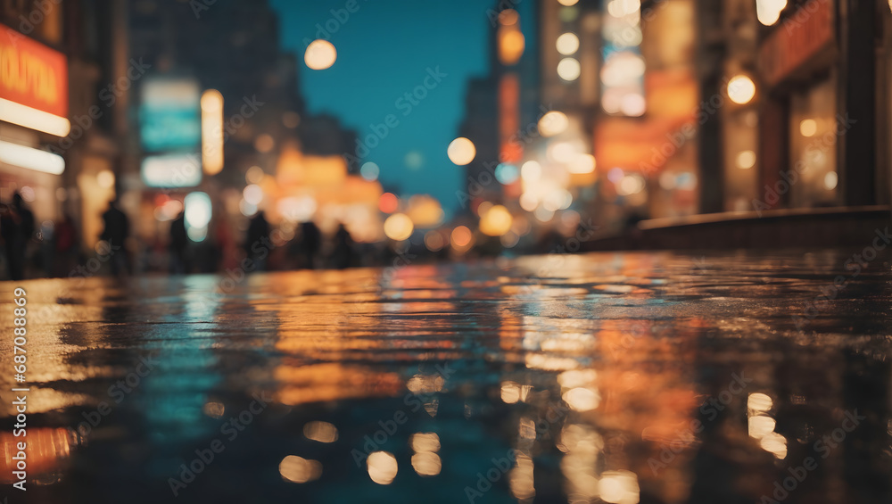 An abstract background featuring distorted reflections of city lights ...