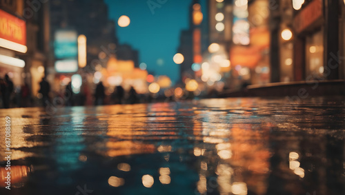 An abstract background featuring distorted reflections of city lights and bokeh elements intertwined, rendered with a vintage color palette to evoke a sense of mystical urban charm.