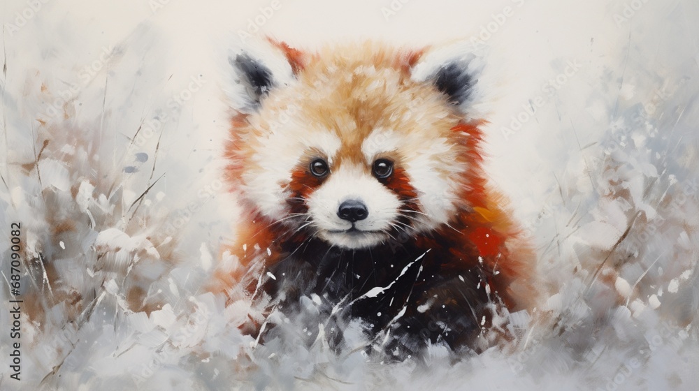 a representation of a playful red panda, its fluffy tail and curious expression portrayed in vivid colors on a pristine white canvas, symbolizing the charm and cuteness of these adorable animals.