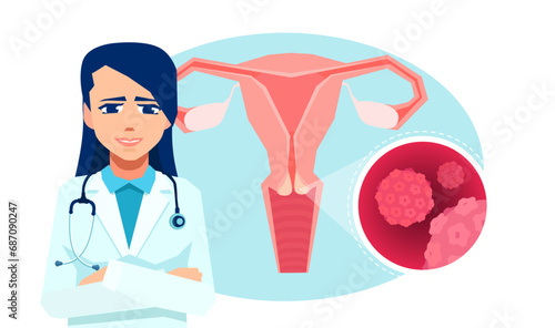 Vector of a female gynecologist giving advice on HPV infection and screening