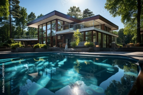 Unwind in style at this upscale, high-tech house, featuring cutting-edge design elements