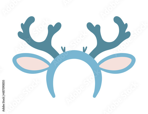 Reindeer Antlers Headband. Vector illustration. Pastel Blue and Pink colors. Accessory for Christmas