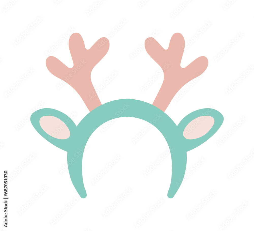 Reindeer Antlers Headband. Vector illustration. Pastel Green and Pink color. Accessory for Christmas Reindeer Antlers Headband. Vector illustration. Pastel Green and Pink color. Accessory for Christmas