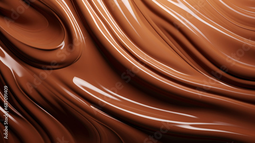 Melted chocolate background. Brown liquid swirls. Generative AI