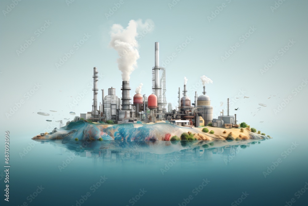Illustration for industry and factories causing water pollution Illustration for industry and factories causing water pollution