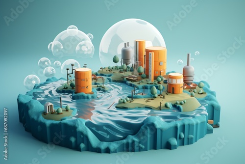 Illustration for industry and factories causing water pollution
