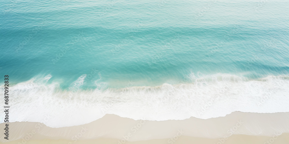 Sea aerial view of seascape ocean waves in sunny day beach sand concept. Top view from drone. Generative AI