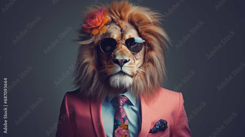 Stylish Lion in Sunglasses Portrait.