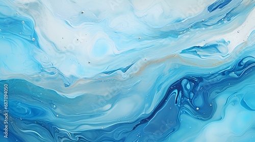 Abstract background of blue and white acrylic paints in water. Liquid marble pattern © shameem
