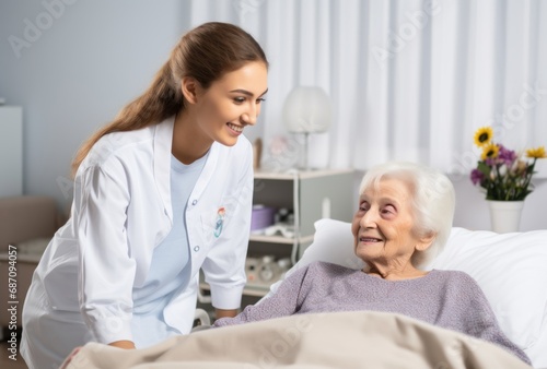 Doctors talking to patient at the hospital bed