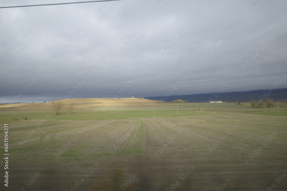 Countryside of Spain seen from the train