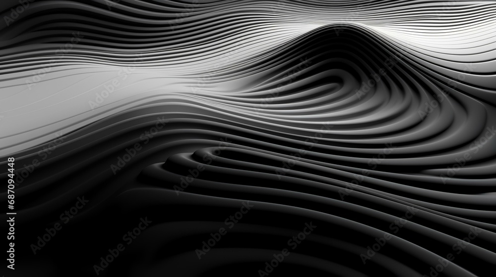 Abstract 3d rendering of wavy surface. Futuristic background with wavy lines in motion.