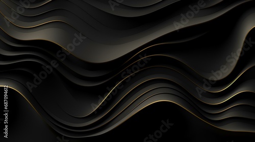 Black abstract background with golden lines. 3d rendering, 3d illustration.