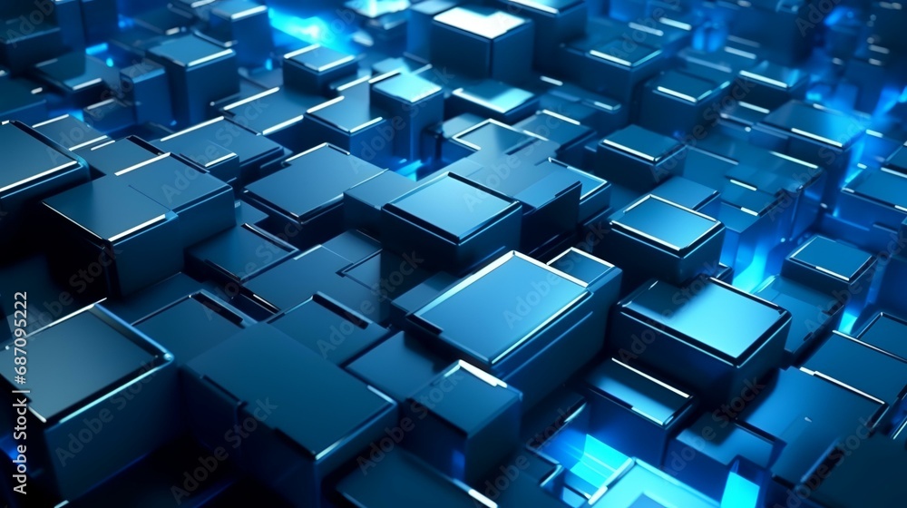 Abstract 3d rendering of blue cube background. Futuristic technology style. Abstract 3d rendering of blue cube background. Futuristic technology style.