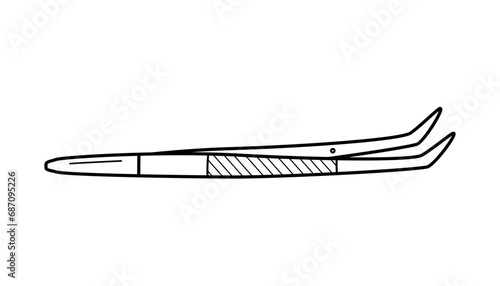 Tweezers doodle icon. Vector illustration of the concept health and care. Isolated a sketch on a white background.