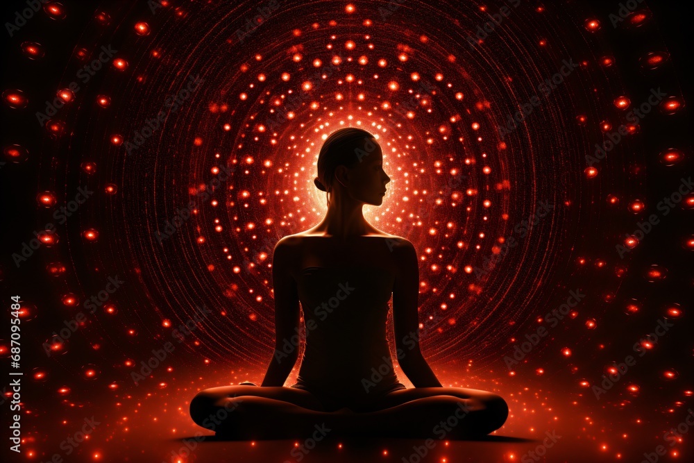 A woman gaining enlightenment and harmony with universe A woman gaining enlightenment and harmony with universe