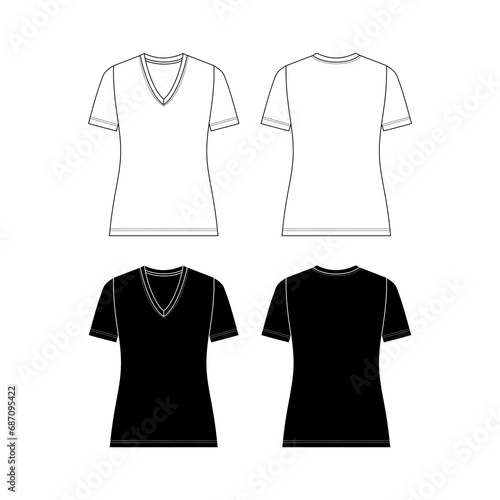 Vector short sleeved T-Shirt fashion CAD, woman round neck dropped shoulder top technical drawing, template, flat, sketch.