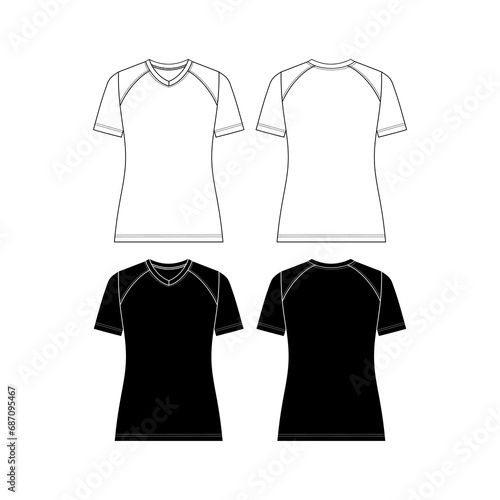 Vector short sleeved T-Shirt fashion CAD, woman round neck dropped shoulder top technical drawing, template, flat, sketch.
