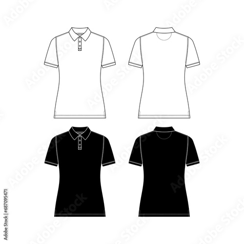 Set of vector polo shirt. Women's shirt template isolated on white background.