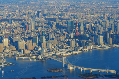 Photography 空からの東京タワーとレインボーブリッジ 航空写真