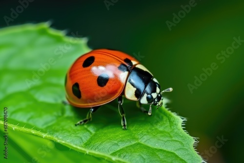 Ladybug with black dots macro. ladybug on grass