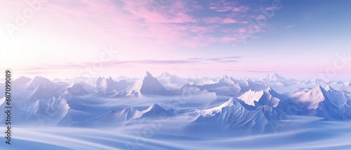 Aerial view Canadian Mountain Landscape in Winter. Colorful Pink Sky Art Render.