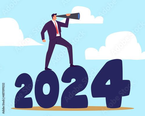 Year 2024 business outlook, forecast or plan ahead, vision for future success, new year goal or achievement, company target or hope concept