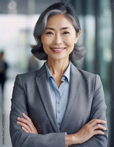 Asian Middle Aged Succesful Business Woman or Entrepreneur. Wearing Fashionable Business Outfit