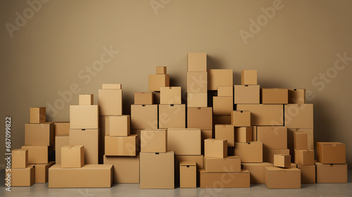 A huge heap of cardboard boxes at the empty room © Cheport