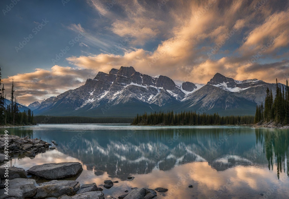 Fototapeta premium Rocky Rhapsody: Jasper National Park's Majestic Mountain Harmony