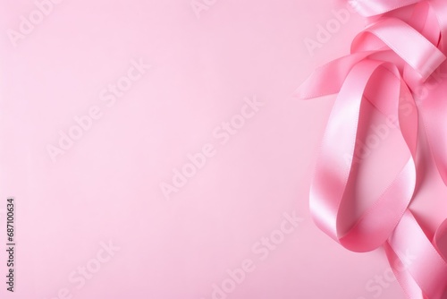 Pink ribbon on pink background. World Breast Cancer awareness concept. World cancer day