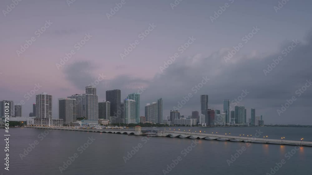 Miami skyline with Venetian Way sunrise time-lapse Miami skyline with Venetian Way sunrise time-lapse